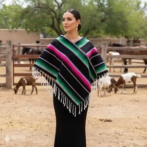 Traditional Mexican Sarape Gaban Poncho – Handmade Ethnic Blanket Style